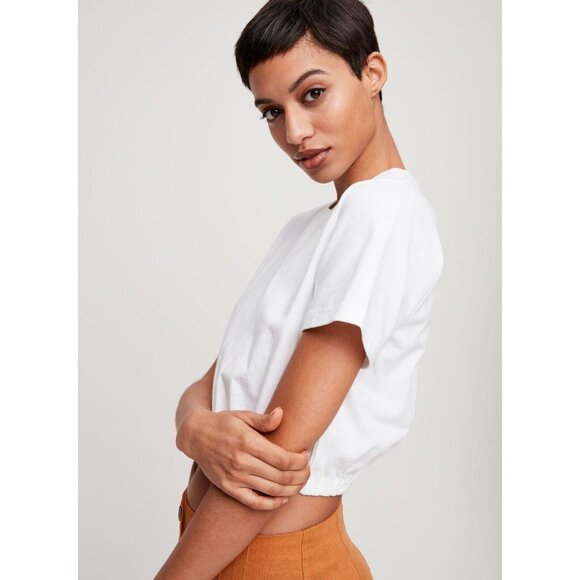 Aritzia WILFRED Piaf White Cotton Cropped Elastic Waist T-Shirt, Size XS - Picture 13 of 15